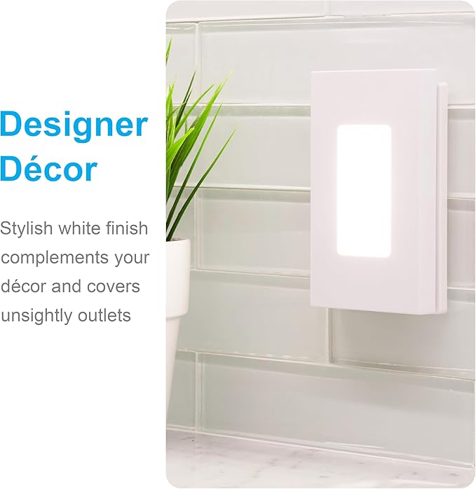 GE Slimline CoverLite LED Night Light, Plug-in, Dusk to Dawn, Modern Outlet Cover, UL Certified, Ideal for Bedroom, Nursery, Bathroom, Hallway, 10215