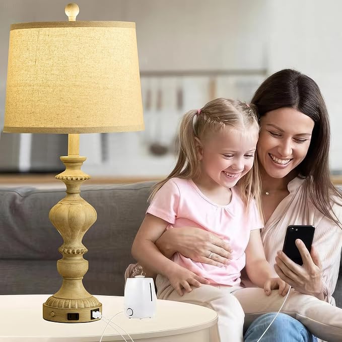 SAIWEYA 27.5" Farmhouse Table Lamps Set of 2, 3 Way Dimmable Touch Lamps | Touch Control, Dimmable, USB C+A Ports & AC Outlet, Bulbs Included, Bedside Nightstand Lamp for Living Room, Bedroom