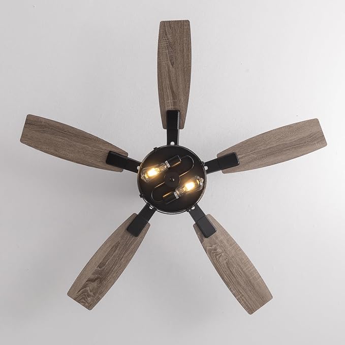 52 Inch Ceiling Fans with Lights and Remote & APP Control, Farmhouse Ceiling Fan with LED Lighting for Bedroom Living Room and Patio, Black Caged Ceiling Fan for Indoor and Outdoor(NO BULBS）