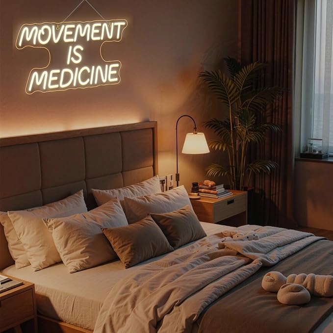 Movement Is Medicine Neon Sign Gym Light Up Home Fitness Club LED Exercise Neon Signs for Wall Decor in Sports Room Party Bar LED Warm White Letters Sign in Home Gym Decor Art Gifts for Adult