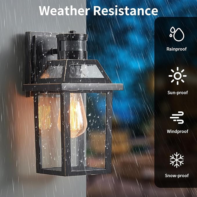 Motion Sensor Porch Light, Dusk to Dawn Outdoor Wall Light, Black, 1 Pack | 3 lighting modes waterproof exterior fixture black wall mount design for front door garage patio and house entry