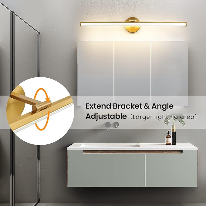 KAISITE Bathroom Lighting Fixture Over Mirror - 30 Inch Gold Vanity Light 24W 5CCT Dimmable Modern LED Vanity Light Fixture Rotatable Bath Vanity Light Bar for Bathroom
