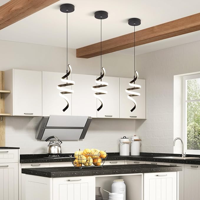 3000-6000K Dimmable Modern Pendant Light,Black LED Pendant Light for Kitchen Island Fixtures Chandeliers for Dining Room Hanging Lights, 1 Pack