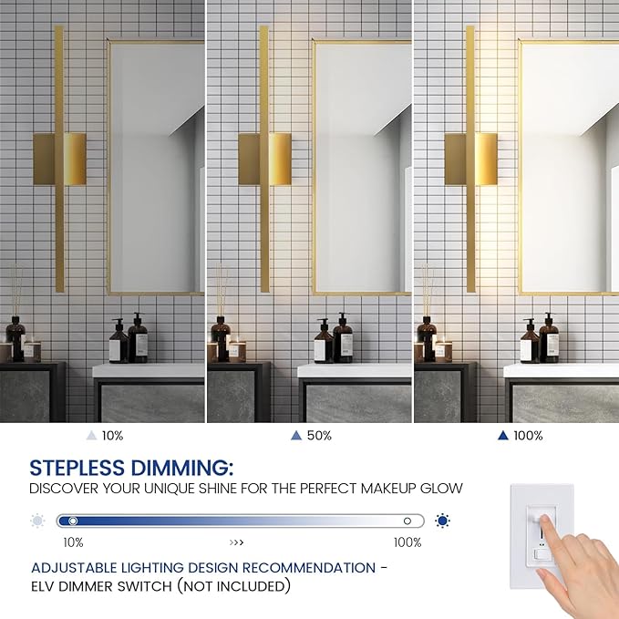 Gold Bathroom Light Fixtures - 23.6 inch Brushed Gold Vanity Lights for Bathroom Over Mirror Dimmable18W LED Dimmable 5CCT Wall Sconce Lighting Fixture for Bathrooms Bedroom