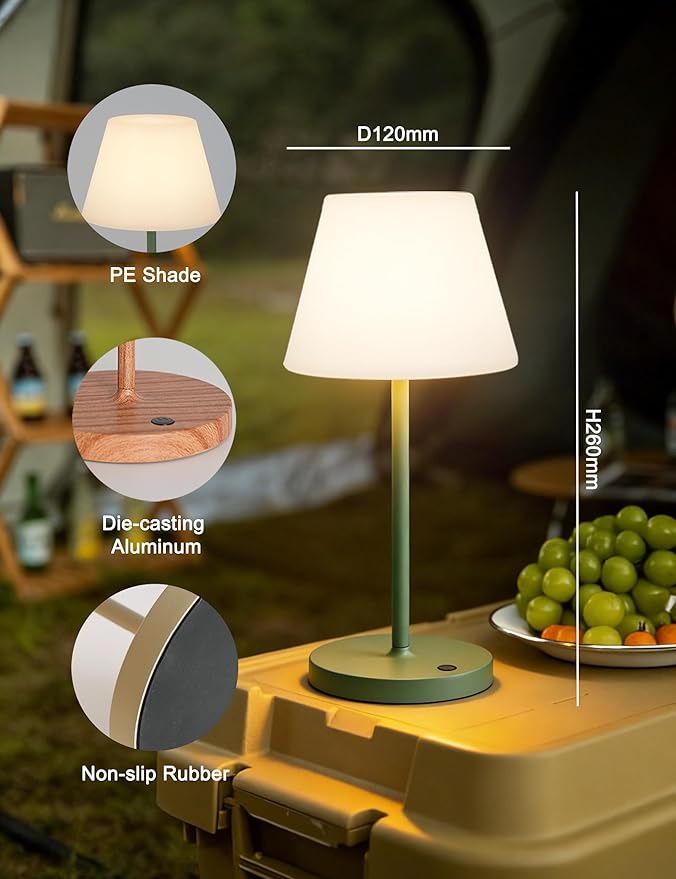 Mini LED Cordless Table Lamp Rechargeable, 3000mAh Battery Operated Shower Lamp Waterproof, Touch Dimmable 2700K Night Light for Patio Camping Dining Outdoor (Mini Gold)