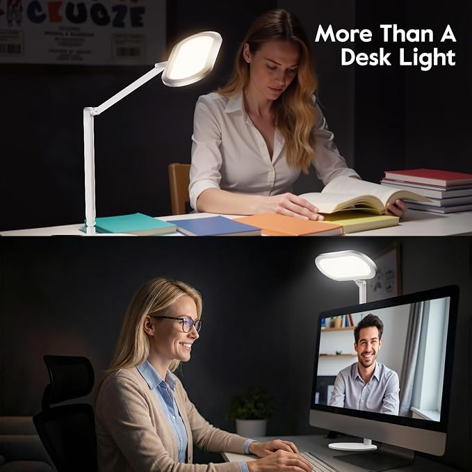 Premium LED Desk Lamp, Dual-Sided Soft Lighting with Knob Remote | Eye-Caring Diffused Light for Home Office, Video Conferencing, Zoom, Reading, Study, Craft, Stepless Dimming & Color, Memory