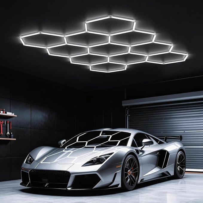 Hexagon Garage Lights: 322W 11 Grids Hexagon Led Lights 35420LM | 6500K Ultra Bright Hex Light, DIY Honeycomb Light for Garage, Shop, Basement, Barber, Homegym, Car Detailing, Studio