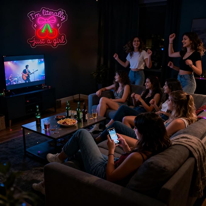 I'm Literally Just A Girl Neon Sign for Wall Decor Dimmable Pink Cherry Neon Light for Man Cave LED Light Sign for Aesthetic Teen Girls Bedroom Dorm Romantic Birthday Gifts Size11.8 * 11.8In(WZA015)