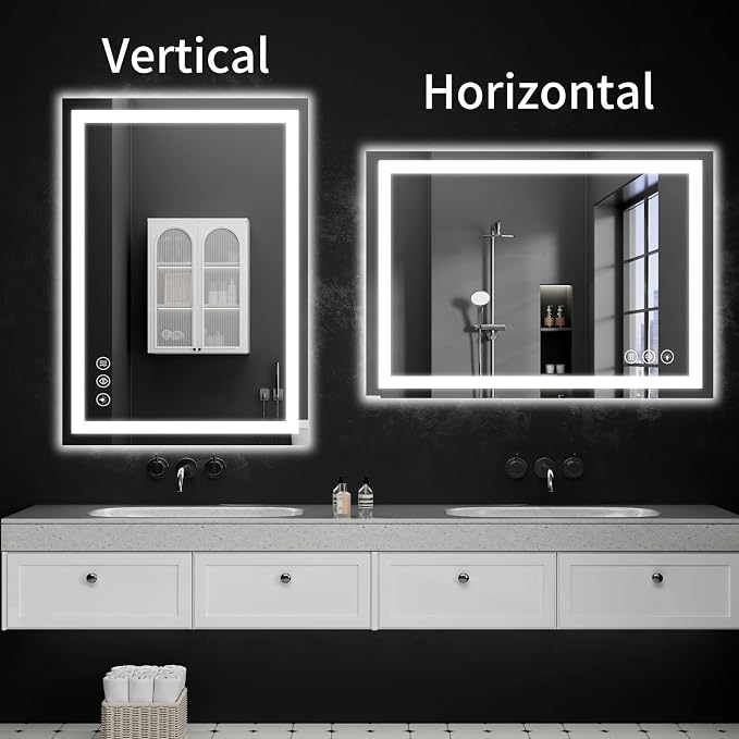 LED Bathroom Mirrors 24"x40" Bathroom Mirror with Lights for Wall, Backlit + Front Lit, 3 Colors, Anti-Fog, Dimmable Brightness for Vanity,Bathroom, Entryway, Living Room