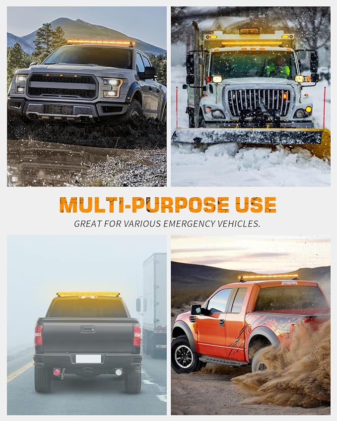 45.5" 128 LED Roof Strobe Lights Top Magnetic Amber Light Bar | Double Side Traffic Advisor Emergency Warning Hazard Safety Caution Lights for Tow Plow Trucks Construction Vehicles Wreckers