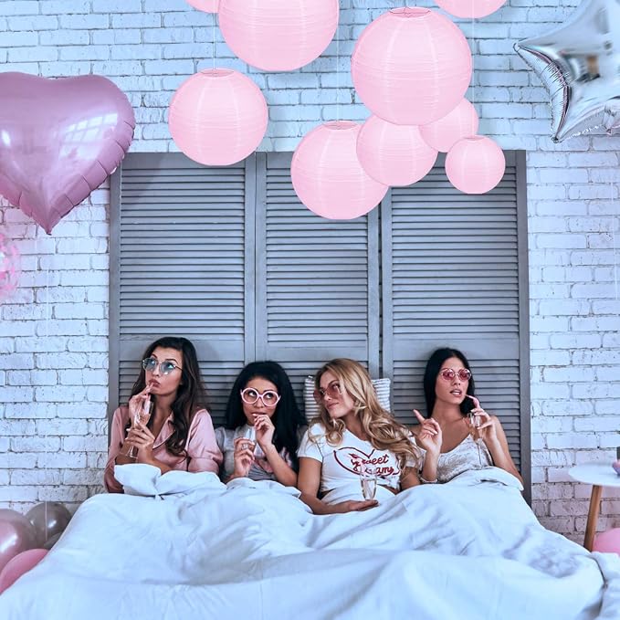 LIHAO Pink Paper Lanterns, 10 Pack, 6/8/10/12 Inch, Wedding Party Decor | Ceiling Hanging Decor, Table Centerpieces, Birthdays, Baby Shower, Parties, Events, Easy Assemblymbly