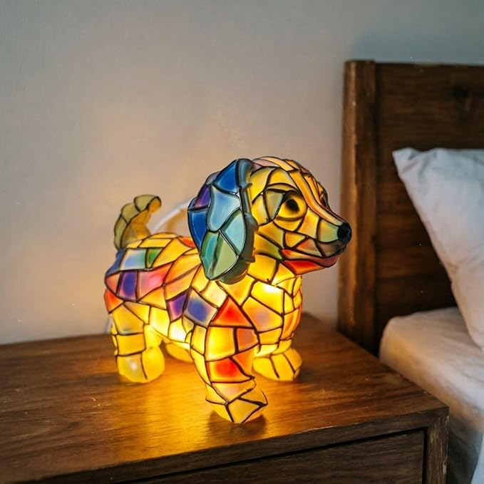 Dachshund Table Lamp, 2026 New Series Art Lamp, Stained Resin Vintage Dog Lamp, Resin Bedside Lamp, Cute Pet Dog-Themed LED Lamp, Suitable for Bedroom, Cozy Animal Night Light(Dachshund)