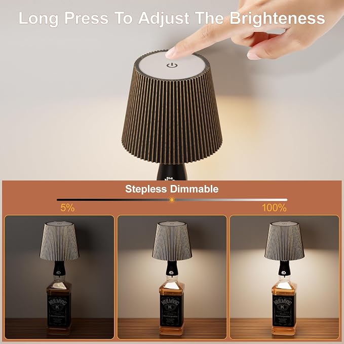 2 Pack Wine Bottle Lamps, 2026 New 3 Color Rechargeable Wireless Bottle Lamps, Bottle Light for Liquor Bottles with Touch Dimming for Parties, Restaurants & Home Decor（Bronze）