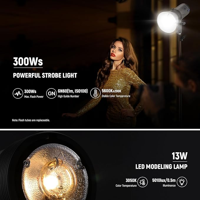 NEEWER Q300 300Ws 2.4G Outdoor Studio Flash with Q Compact Wireless Trigger, 7800mAh Li ion Battery Powered Strobe Light Photography Cordless Monolight with 1000 Full Power Flash 0.4-2.5s Recycle