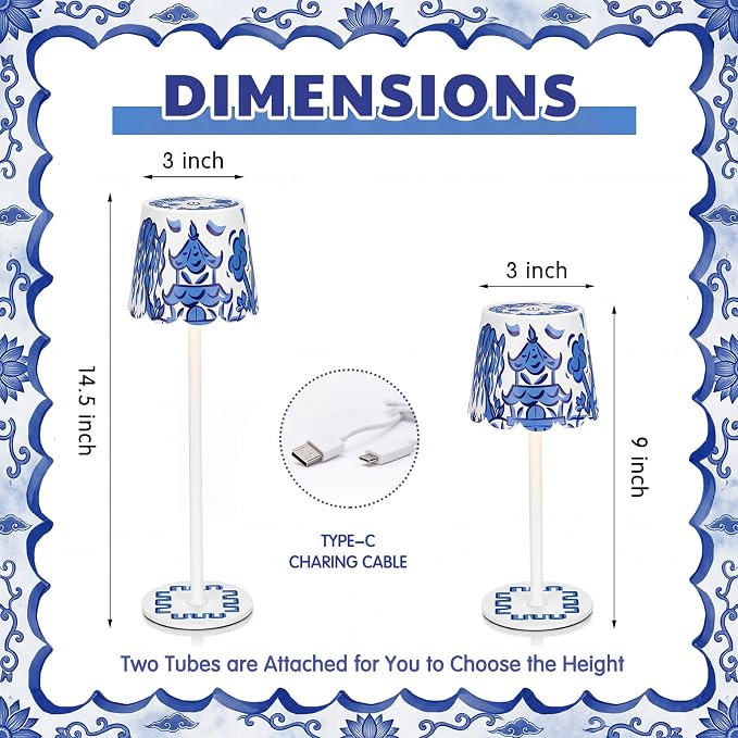 Pickmesh 1 Pack Chinoiserie Mahjong Lamp Scalloped Edge Chinoiserie LED Cordless Table Lamp 3 Color Modern Rechargeable Lamps for Mah Jong Table Living Room Nightstand Desk