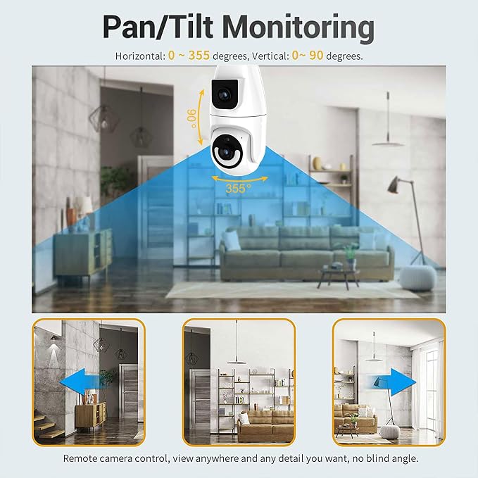 Ameyes Light Bulb Indoor Camera Wireless with Dual-Lens, 1080P Dog/Pet Cameras for Home Security, 2.4&5GHz WiFi Camera with Phone App, Color Night, Motion Detection, Compatible with Alexa