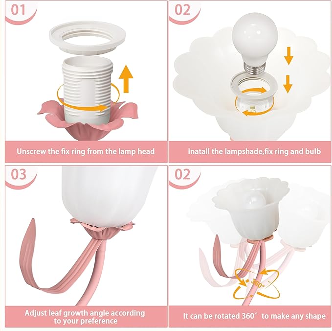 Vintage Flower Table Lamp, 3 Color Temperature Flexible Gooseneck Cute Small Desk Lamp for Bedroom, Kawaii Nightstand Bedside Lamps for Living Room, Dorm, Office, Home Decor (Pink) (Pink)