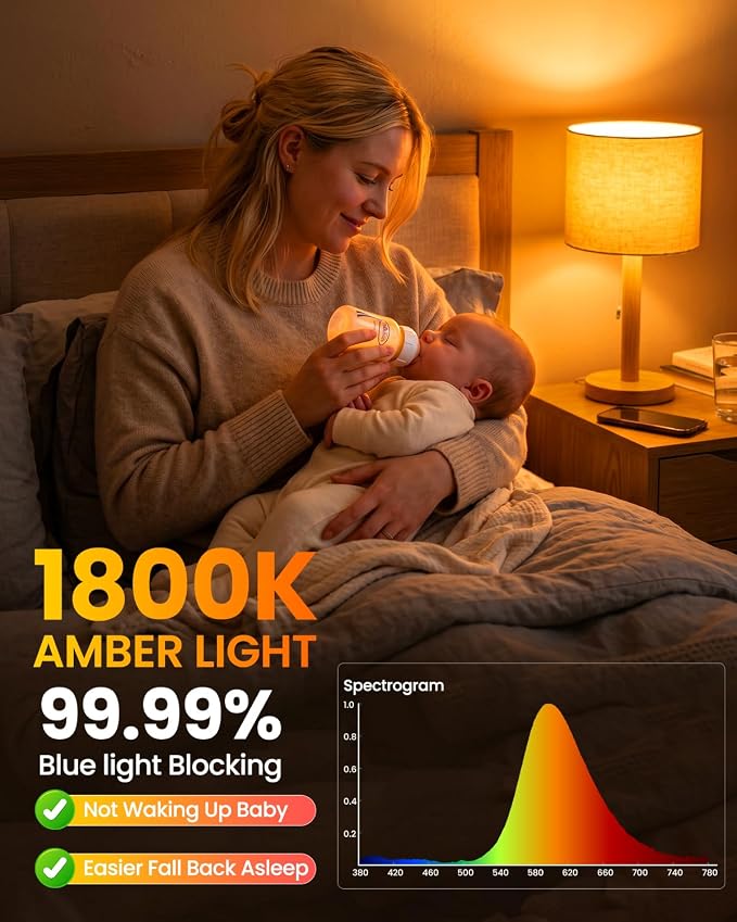 E26 LED Light Bulbs with Remote Control, Amber Light Bulbs 9W 60W Equivalent Warm Light Bulbs, 1800K-6500K Dimmable Remote Control Bulb for Bedroom, Nursery, Reading & Sleep Health, 1Bulb & 1Remote