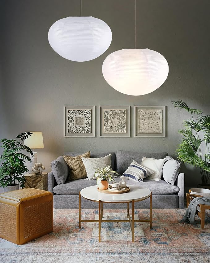 White Paper Lanterns, 20.87" Noguchi Paper Lantern Lamp shade, 1 Pack | Large Hanging, Chinese/Japanese Rice Paper Lantern Pendant Light, Handmade, for Home Decor Ceiling Lampshade