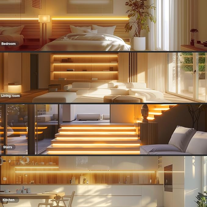 COB LED Strip Light 40ft/12m (1 Roll) Warm White 3000K High Lumen CRI 90+ with UL Listed Power Adapter RF Remote for Bedroom Counter Under Cabinet Kitchen Projects
