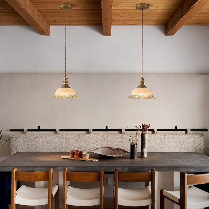 HDDFL Glass Pendant Lights Modern Pendant Lighting Fixtures Hanging Lamp for Kitchen Island Bedroom Dining Room Coffee Shop Hallway Brown and Brass 2 Pack