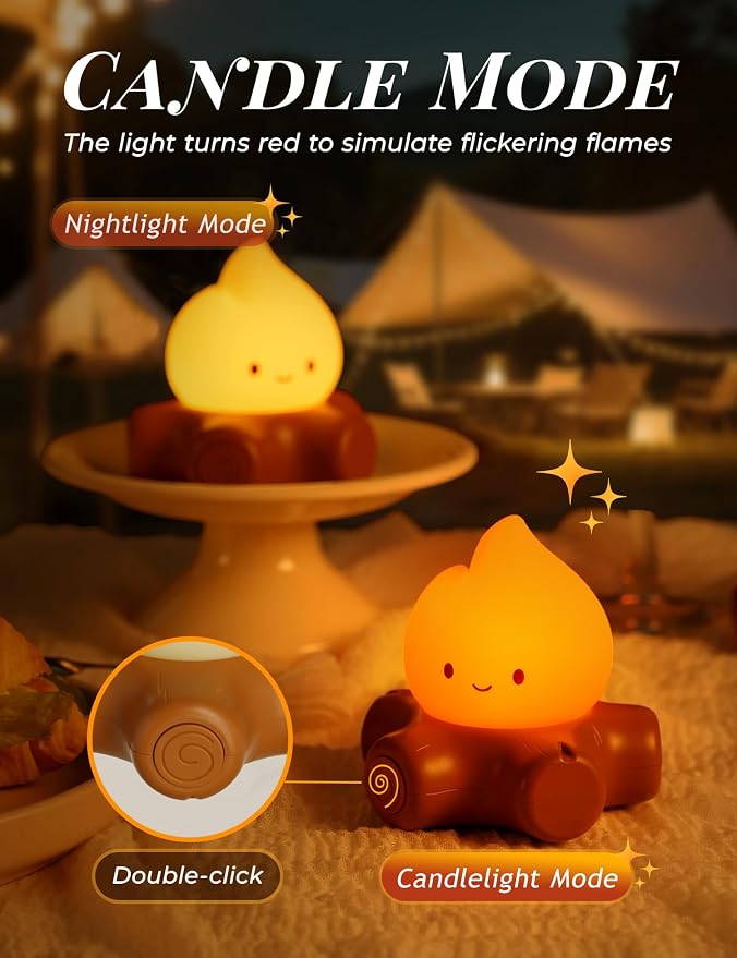 Campfire Night Light with White Noise, Rechargeable, Cute Gifts | Kids Camping Essentials, Chibi Cute Campfire Lamp, Portable, Sleep Aid Night Light for Kids Room Decor, Toddler Camping Trips