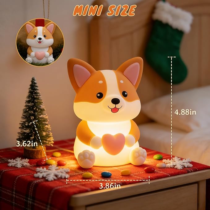 LED Dog Night Light for Kids, Cute Puppy Night Light with 3 Brightness Levels, Touch Dimmable Bedside Lamp with Timer, Squishy Rechargeable Silicone Animal Lamp for Boys Girls Nursery Room Decor (Dog)