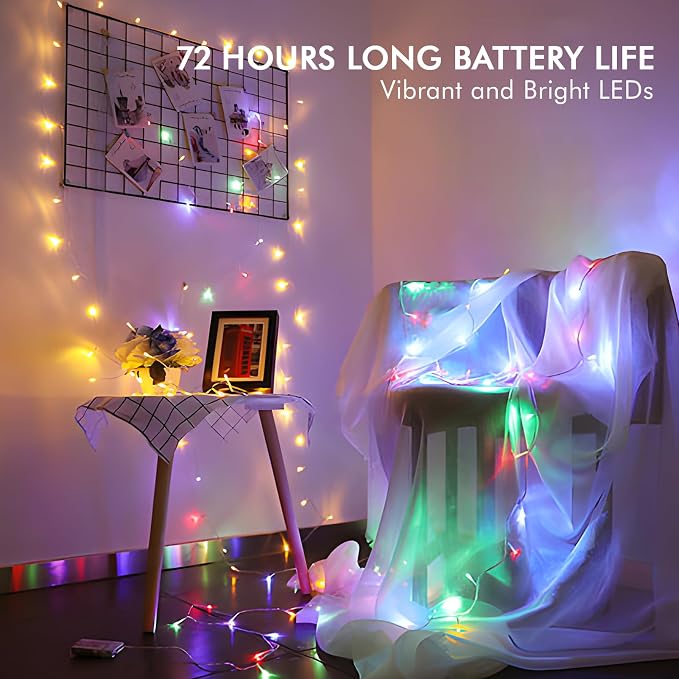 12 Pack 20LED Multicolor Fairy Lights Battery Operated String Light | 7FT Waterproof Silver Wire Christmas Lights Outdoor,Firefly Mini Lights for Bedroom Party Birthday Wedding Indoor Decorations