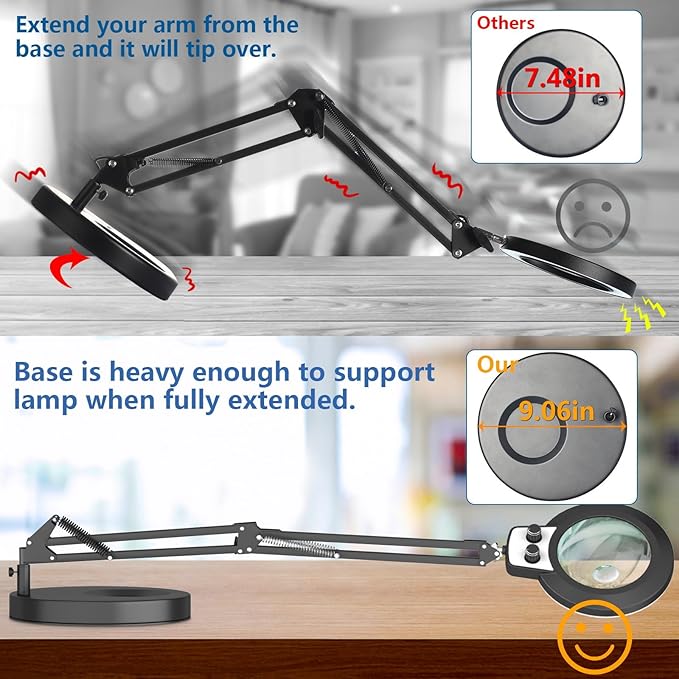 HITTI 12X & 30X Magnifying Glass with Light, New Upgrade Infinite Color and Brightness Desk Lamp & Clamp, 2-in-1 LED Lighted Magnifier Stand for Craft Reading Hobby Soldering Puzzle Close Work- Black