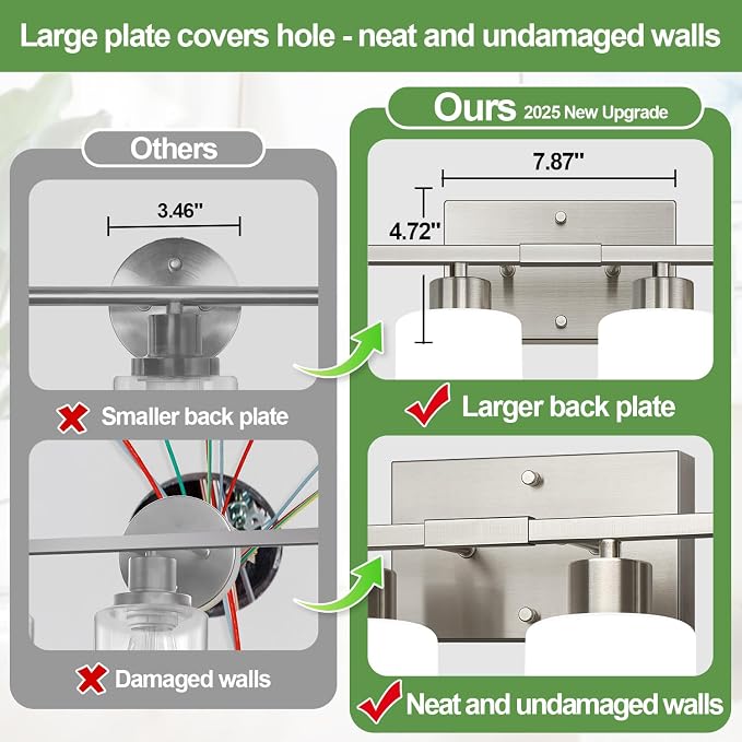 Brushed Nickel Bathroom Light Fixtures with Milk Glass Shades, Eye-Friendly 4 Light Vanity Lights for Bathroom, Vanity Lights with E26 Socket (Bulbs Not Included), for Mirror, Bedroom, Hallway
