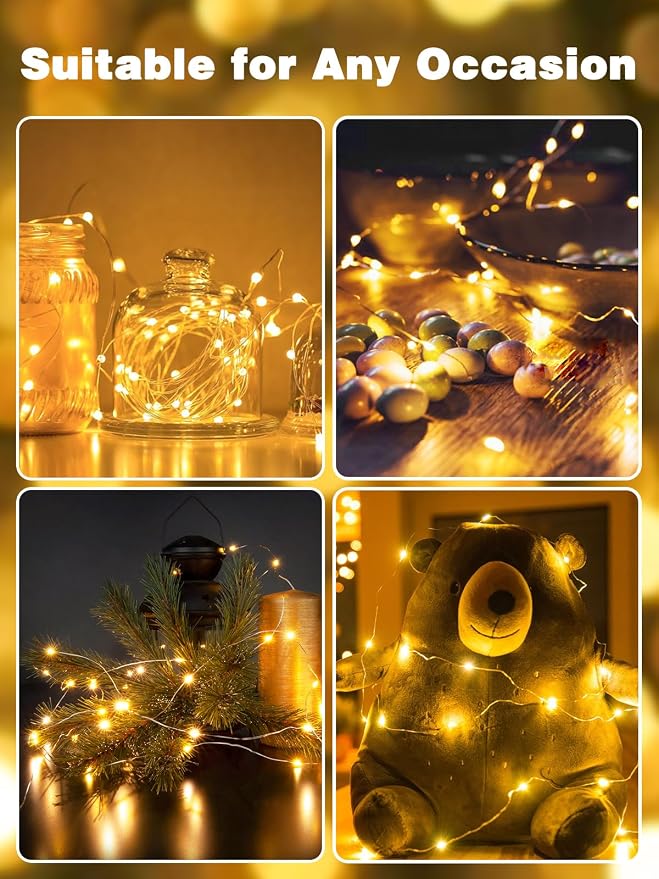 Fairy Lights Battery Operated 80 LED 26FT Remote Twinkle Lights Warm White | 8 Modes, Timer, Waterproof & Cuttable Wire, Battery String Lights for Outdoor Indoor Fireplace Window Cabinet Christmas Décor