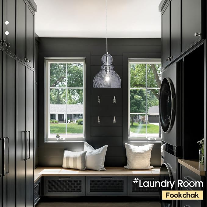 Hammered Glass Pendant Light Smoked Grey Kitchen Island Lights 10in Large Chrome Pendant Hanging Light for Dining Room Kitchen Sink Hallway Entrance, E26