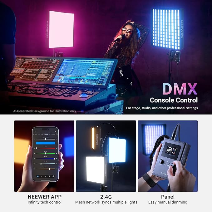NEEWER 115W Flexible RGB Video Light, APP/2.4G/DMX Control LED Panel Light Mat Kit with Softbox, 2500K-10000K 14700lx/0.5m CRI96+, Key Lighting for Studio Photography Streaming Video Recording, FL100C