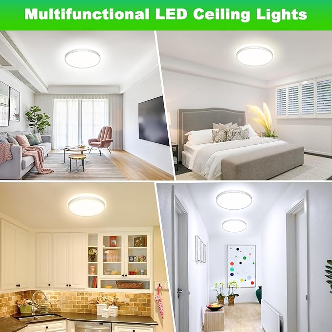 4 Packs 3200LM Flush Mount Ceiling Light Fixtures, 12in 24W Ultra Thin Dimmable LED Ceiling Lights, 2700K/3000K/4000K/5000K/6500K 5CCT Selectable Ceiling Lamp for Bedroom for Bedroom, Laundry, Hallway