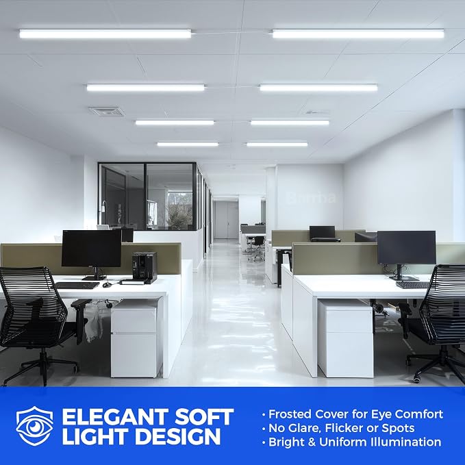 Barrina LED Shop Lights 4FT for Workshop, Garage, 45W 5000LM 6500K, 6 Packs | 4Foot for Warehouse Basement Kitchen and Workbench, Hidden Wiring, Ceiling Mount, with ON/Off, Linkable to 4, Frosted Cover