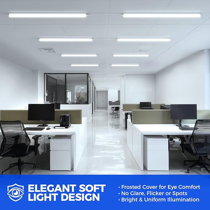 Barrina LED Shop Lights 4FT for Workshop, Garage, 45W 5000LM 6500K, 2 Packs | 4Foot for Warehouse Basement Kitchen and Workbench, Hidden Wiring, Ceiling Mount, with ON/Off, Linkable to 4, Frosted Cover