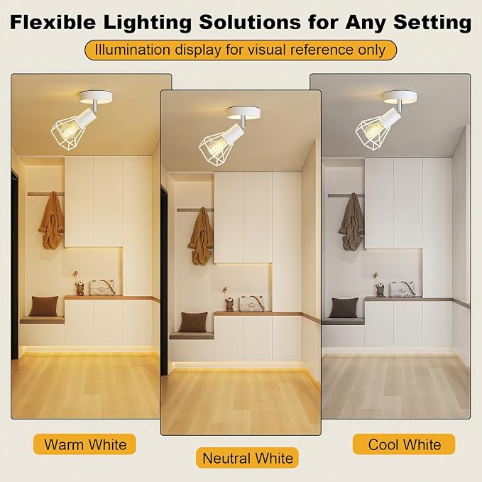 HiBay 1-Light Ceiling Track Lighting Fxiture White, Modern Spotlight, E26 | Rotatable 1 head with farmhouse metal cage shade for kitchen bedroom bedside wall, bulb not included