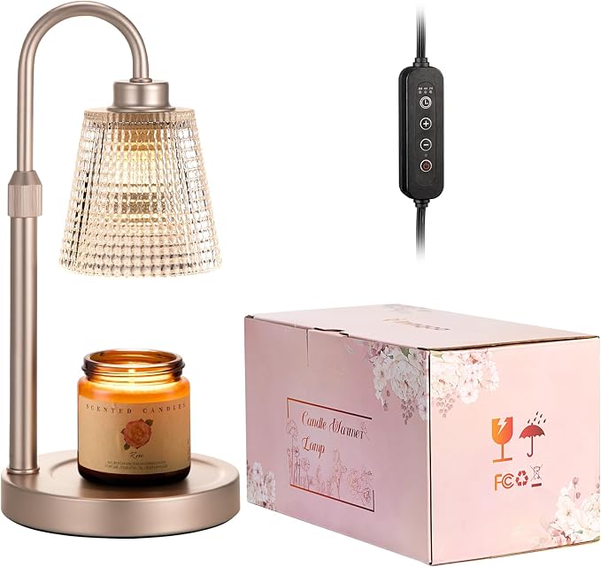 Innqoo Champagne Gold Candle Warmer Lamp with Timer, Dimmable Candle Warmer for Home Decor, Height Adjustable Candle Lamp for Jar Candles, Birthday Gifts for Women Mom, House Warming Gifts New Home