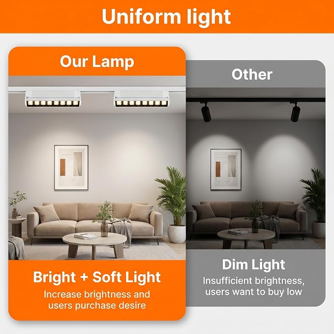 5 Color Linear H Track Lighting Heads Dimmable, White 20W 1 Pack | LED Track Lighting Fixtures Ceiling Grille Light, H Type Track Heads Compatible with H Track Lighting Rails