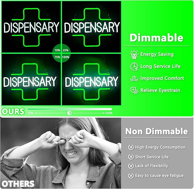 Dispensary Neon Sign, Green Cross Neon Signs for Wall Decor, Dimmable Led Signs for Shop, Light Up Signs for Bedroom Home Store Man Cave Club Pub Party Decorations