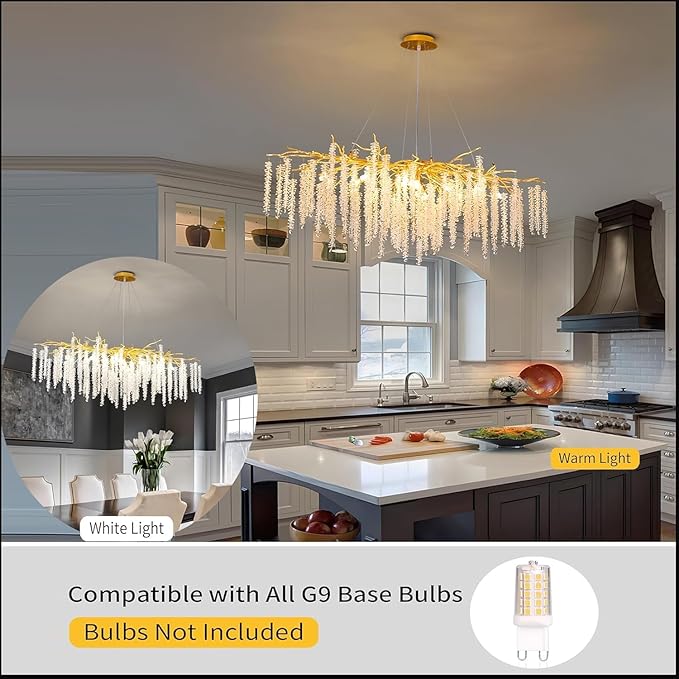 Tree Branch Chandelier L47 Luxury Rectangular Crystal Raindrop Pendant Light 13 Lights Kitchen Island Hanging Light Fixture for Living Room Dining Room Foyer Entryway Gold