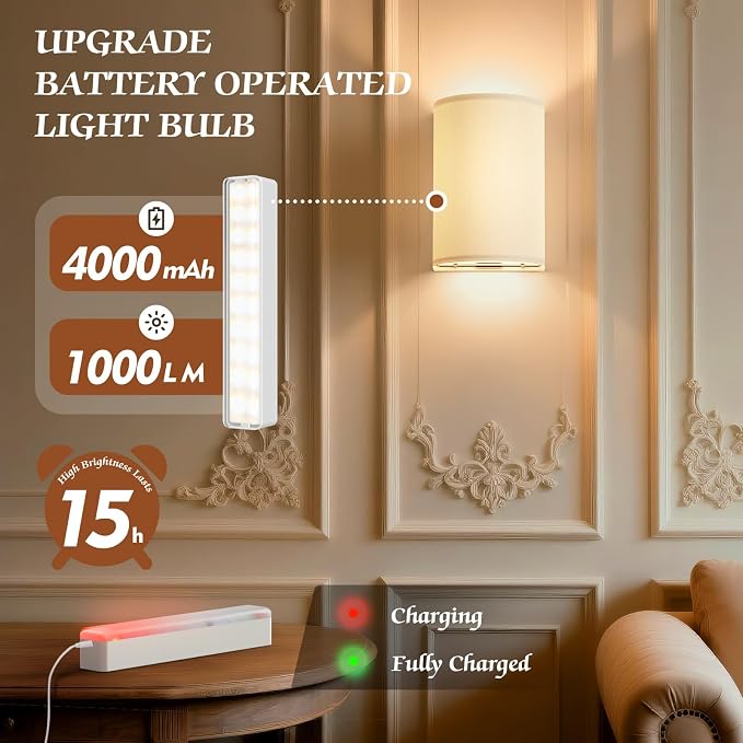 OCATO Wall Sconces Battery Operated Wireless Wall Sconces Set of Two | Battery Operated Magnetic Lamp Rechargeable Lights Dimmable with 16 RGB Walls Decor with Remote Timer for Bedroom Living Room