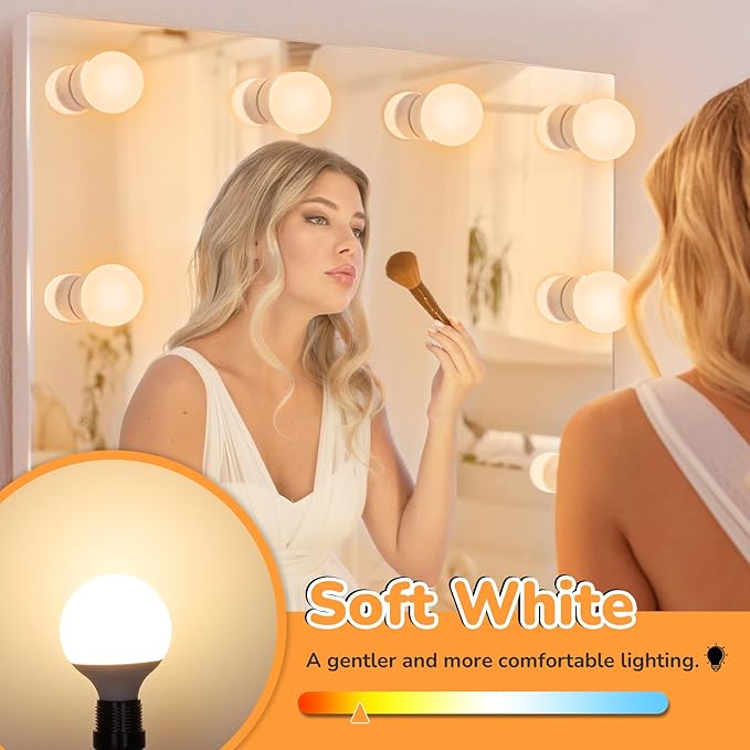MAXvolador G25 LED Globe Light Bulb 60W Equivalent, Soft White 3000K E26 Vanity Round Bulbs for Bathroom Makeup Mirror, Non-Dimmable 500LM, 8-Pack