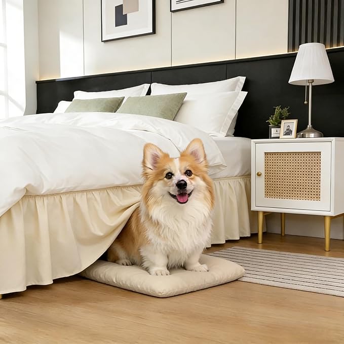 RIMELA Light Beige Bed Skirt Queen Size 18 Inch Drop, Elastic Bed Skirting for Bed Base and Frame, Bedding Dust Ruffle Easy to Install, Lightweight Wrap Around Adjustable Bedskirt