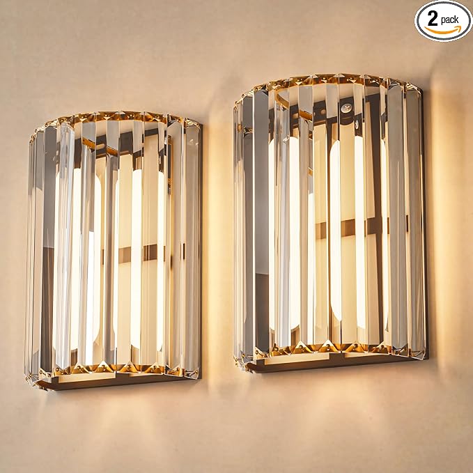 Black and Gold Battery Operated Wall Sconces Set of 2, Crystal Wireless Wall Lights with Remote, Rechargeable Cordless Wall Lamps 12 RGB and 3 CCT Dimmable Decor for Bedroom Living Room