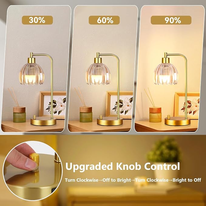 ILLMTW Glass Table Lamp Set of 2,Small Gold Bedside Lamps Dimmable Boho Bedroom Lamp with Tulip Flower Amber Lamp Shade,Vintage Mid Century Modern Mini Nightstand Lamp for Bedroom Living Room