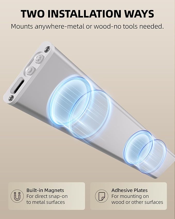 10inch Under Cabinet Lighting, 6-Pack Rechargeable Motion Sensor Light Indoor, Magnetic Closet Lights, Dimmable & 3 Color Temps, Wireless Under Counter Lights for Kitchen, Stairs