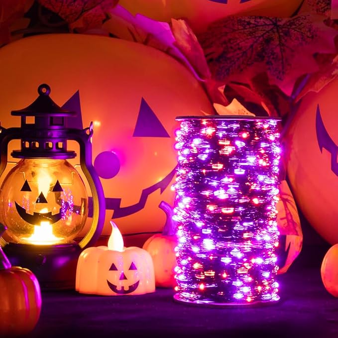 Halloween Fairy Lights 200FT 600 LED Waterproof Plug in Purple and Orange LED String Lights with Remote 8 Modes for Indoor or Outdoor, Patio, Backyard,Garden