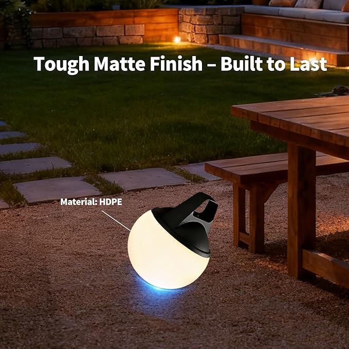 Cordless Smart Bluetooth Danish Design Globe Lamp with Rope,Outdoor Warterproof IP67,APP control Touch control,Adjustable Brightness for Bedroom Living Room Bathroom Camping Restaurant Dimmable Light