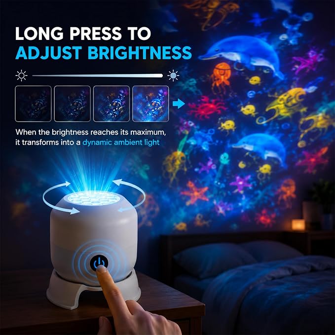 psycat Dynamic Rotating LED Projector Light, 360° Rotating Ocean Wave Night Projection Night Light, Multi-Angle Projection Base, USB Rechargeable Light Projector, Adjustable Brightness (Ocean)
